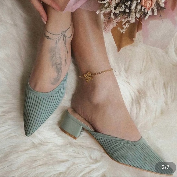 *NEW* TIJN Pointed Toe Heeled Mules sandals Sage Green - Picture 16 of 16